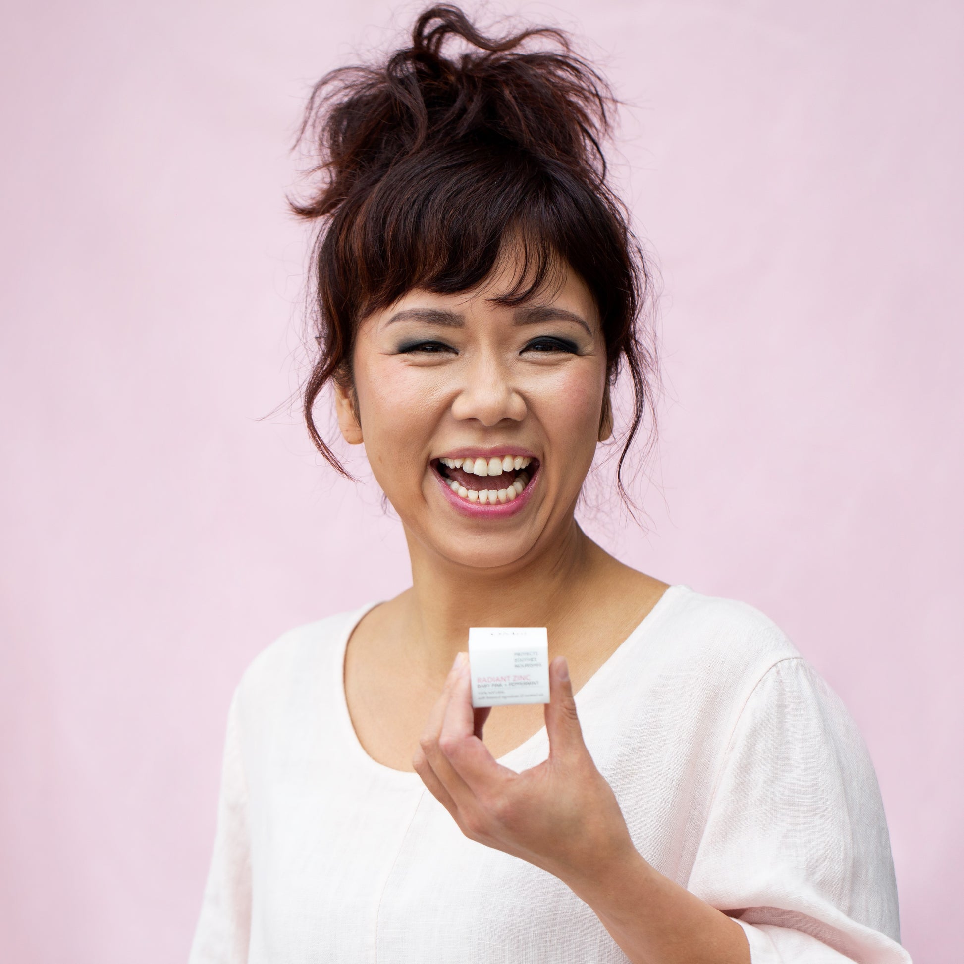 OMni Radiant Zinc Rose Petal natural multi-use balm for dry lips and skin, and blush on cheeks #7