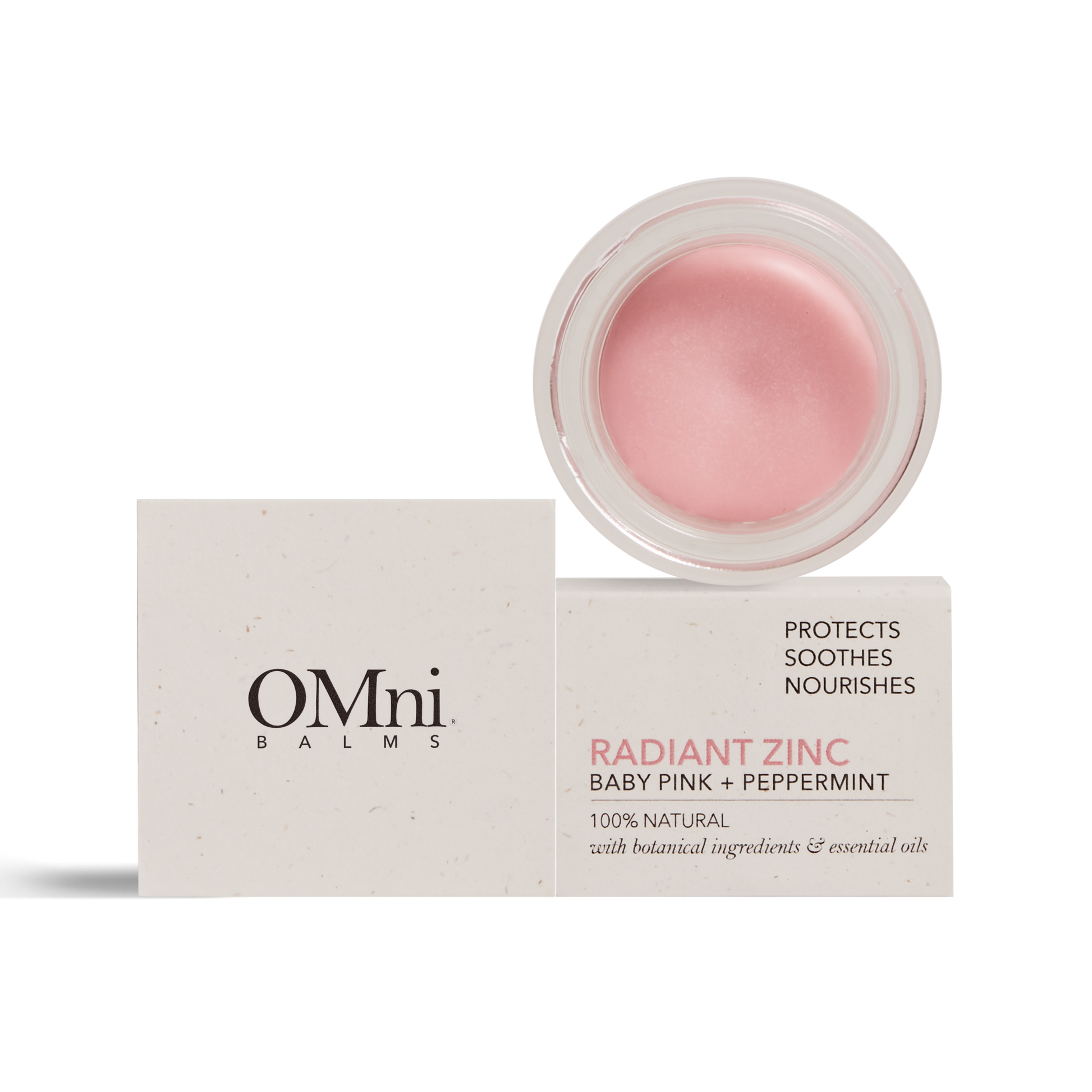 OMni Radiant Zinc Baby Pink natural multi-use balm for dry lips and skin, highlighter on cheeks