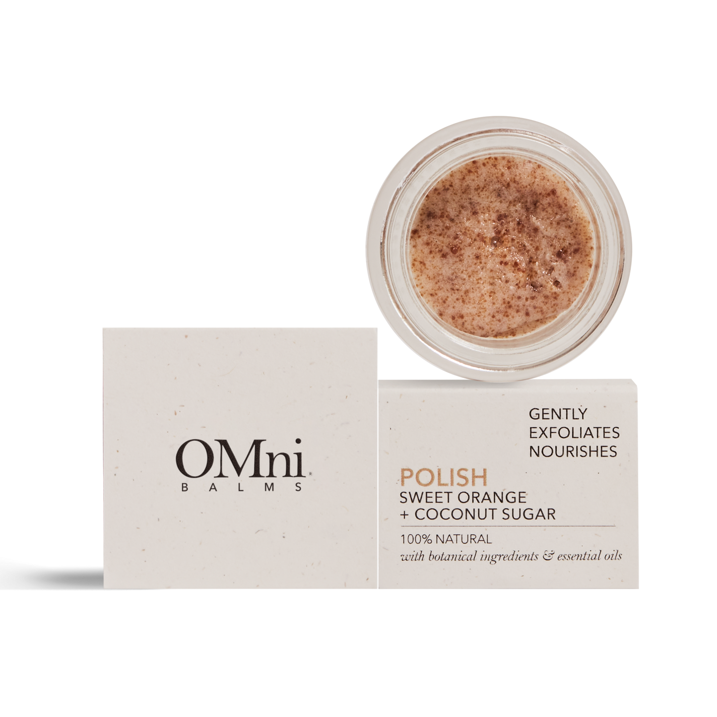 OMni Polish natural multi-use balm gently exfoliates dry lips and skin