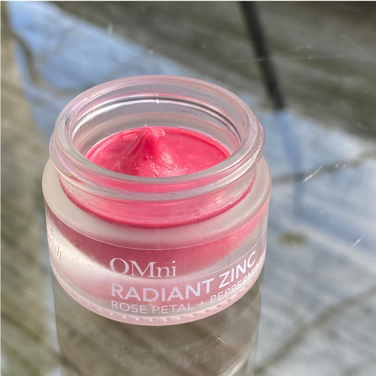 OMni Radiant Zinc Rose Petal natural multi-use balm for dry lips and skin, and blush on cheeks #2